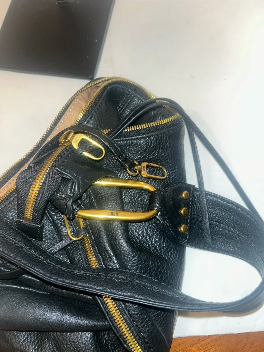 New HOBO Black Leather Hobo with Gold-Tone Hardware